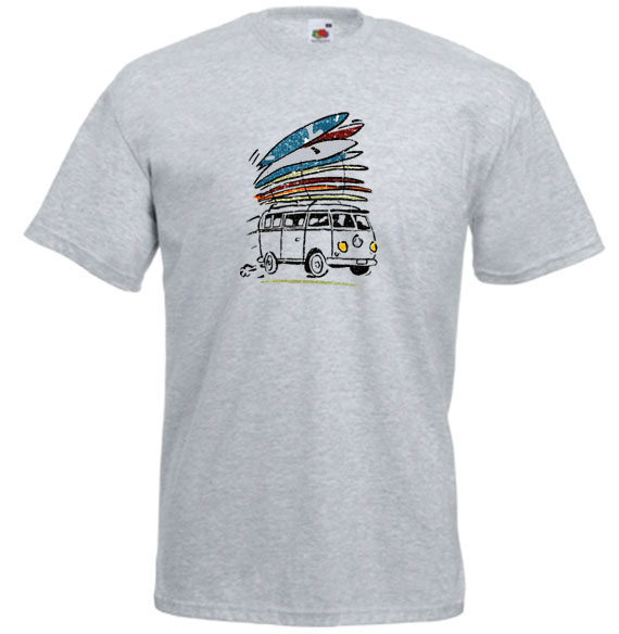 ΓΚΡΙ ΜΕΛΑΝΖΕ t-shirt FRUIT OF THE LOOM με στάμπα BUS